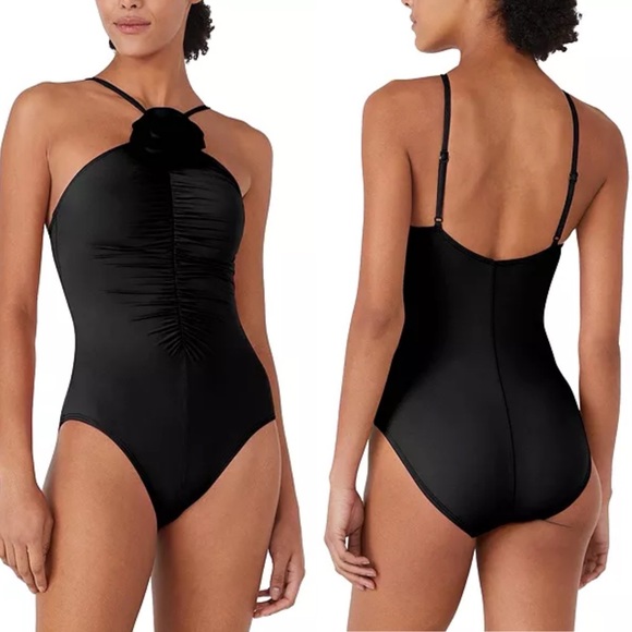 kate spade Other - Kate Spade New York Womens High-Neck Rosette One Piece Swimsuit Size Large Black